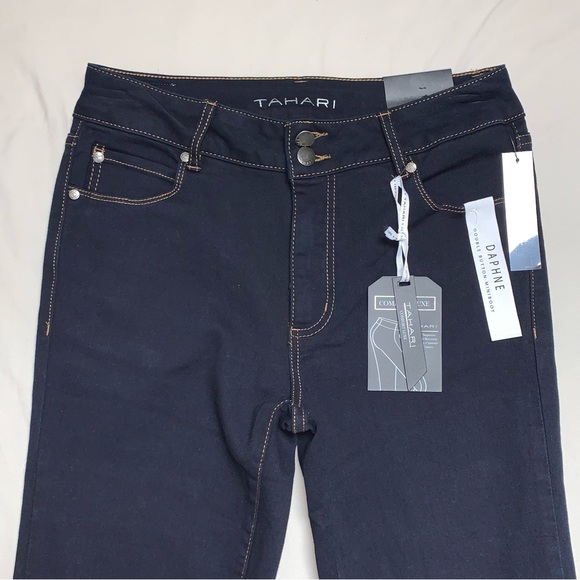 NWT TAHARI Daphne Womens 10 Double Button Mini Boot Jeans in Night Sky Dark Wash - Picture 3 of 11